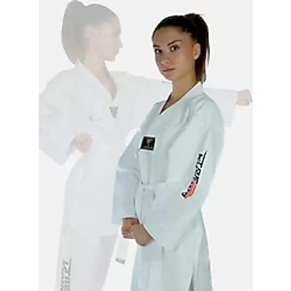 Haşado Taekwondo Acemi Elbise Kıyafeti Beyaz Yaka Dobok Yüksek Kalite Spor Kullanımı İçin - 130 cm