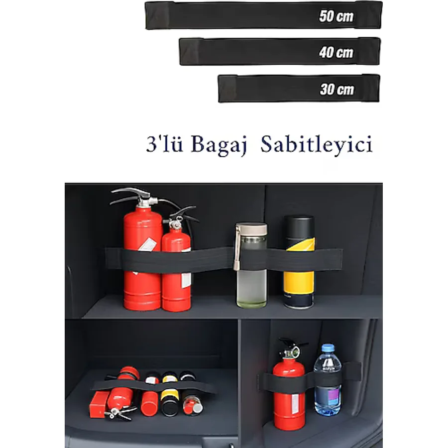 HASBY Araba Bagaj Sabitleyici 3'lü Set Elastik Oto Bagaj Toplayıcı Bagaj Lastiği Araç Bagaj Düzenleyici