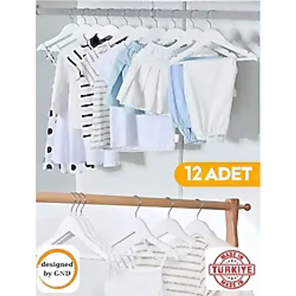 Hausgarten 12 Adet Dolap Içi Düzenleyici Çocuk Elbise Askısı Bebek Askısı Kıyafet ve Elbise Askısı Beyaz