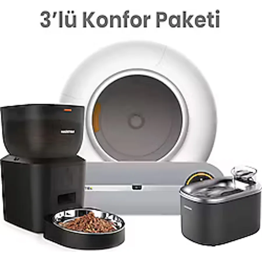Haustier Akıllı WiFi Uygulamalı Otomatik Kedi Tuvaleti,Akıllı Mama Kabı,Kedi Su Sebili 3'lü Set