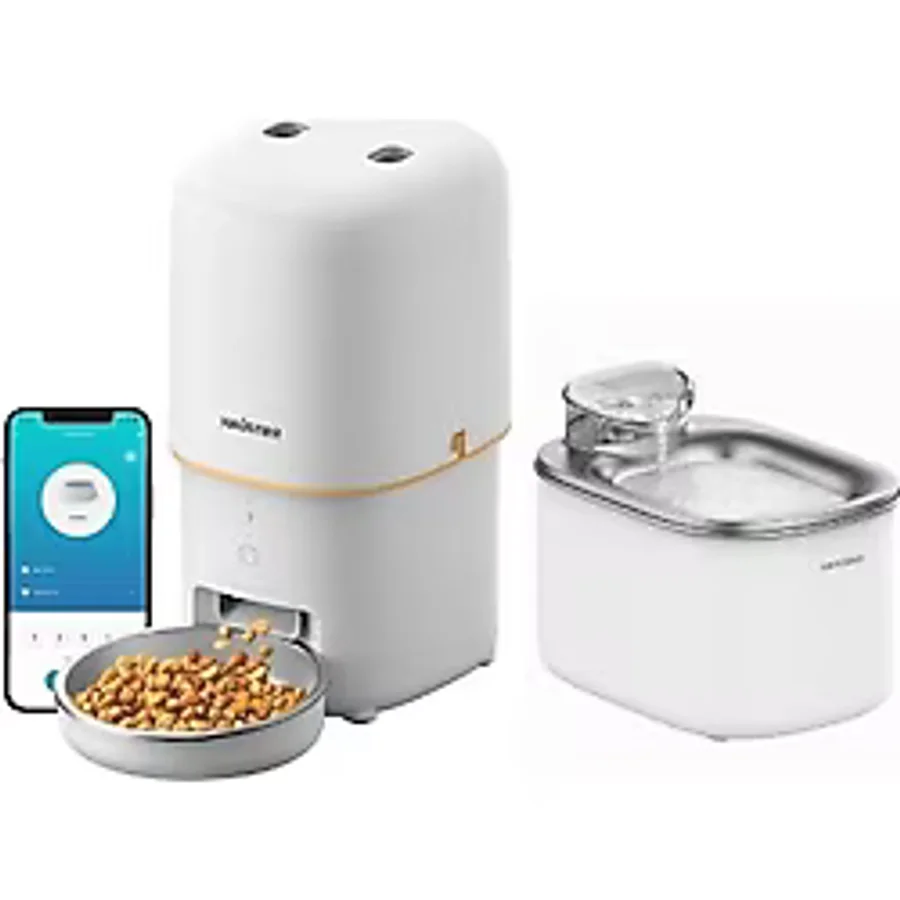 Haustier PWF Akıllı Beslenme İstasyonu, Akıllı Kedi Mama Kabı & Kedi Su Sebili İkisi Bir Arada Avantaj Set, PF02 Akıllı Mama Kabı, WF007L Otomatik Kedi Su Sebili, Combo Set Beyaz