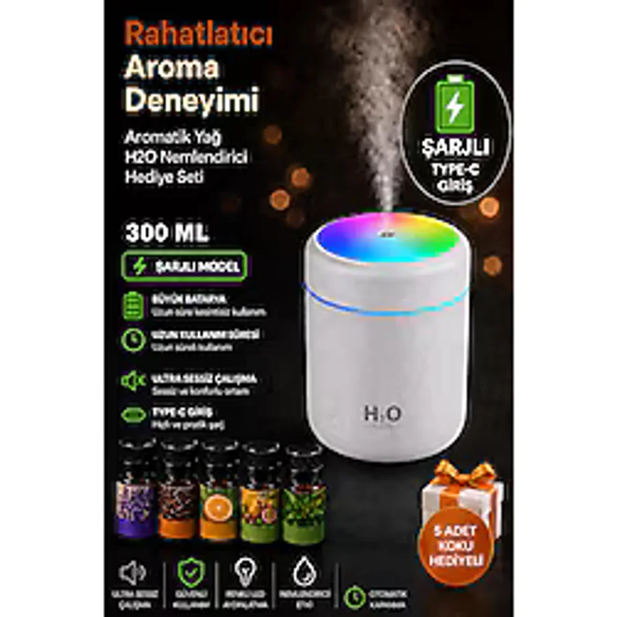 hauswert +5 Adet Koku Hediyeli Ultrasonik Oda ve Araç Hava Nemlendirici Buhar Makinesi Ve Aroma Difüzörü Koku