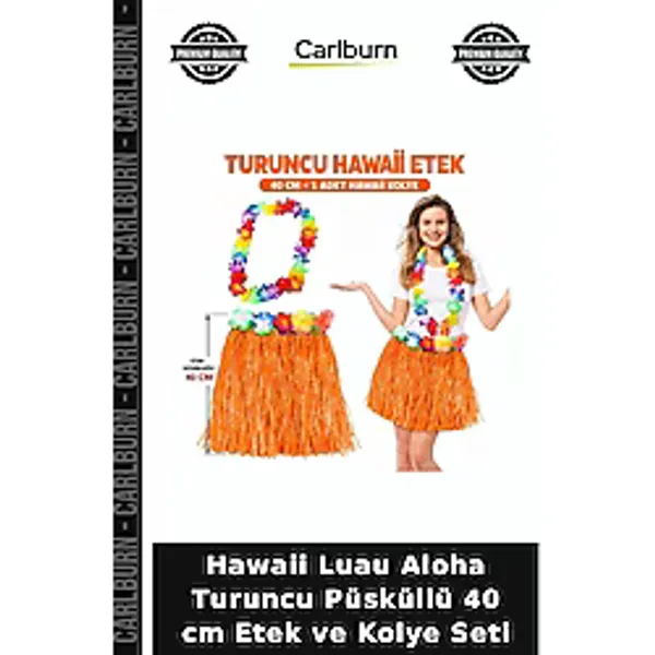 Hawaii Luau Aloha Turuncu Püsküllü 40 Cm Etek Ve Kolye Seti Renkli Set Yaz Eğlencesi Dans Kıyafeti