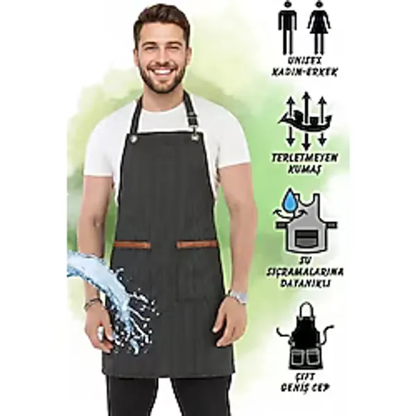 Hawk Era Önlük Şef Garson Restaurant Kafe Aşçı Mutfak Barista Kuaför Siyah iş Önlüğü İki Cepli
