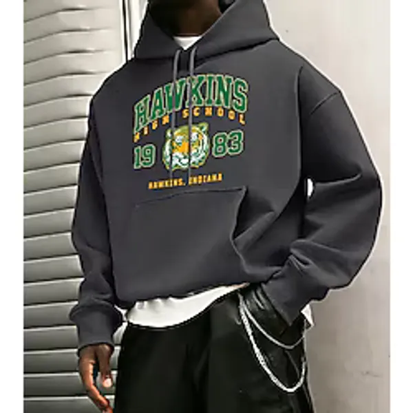 Hawkins Lisesi 1983 Baskılı Erkek Hoody Moda Sıcak Kapüşonlular Polar Hip Hop Spor Giyim Cep