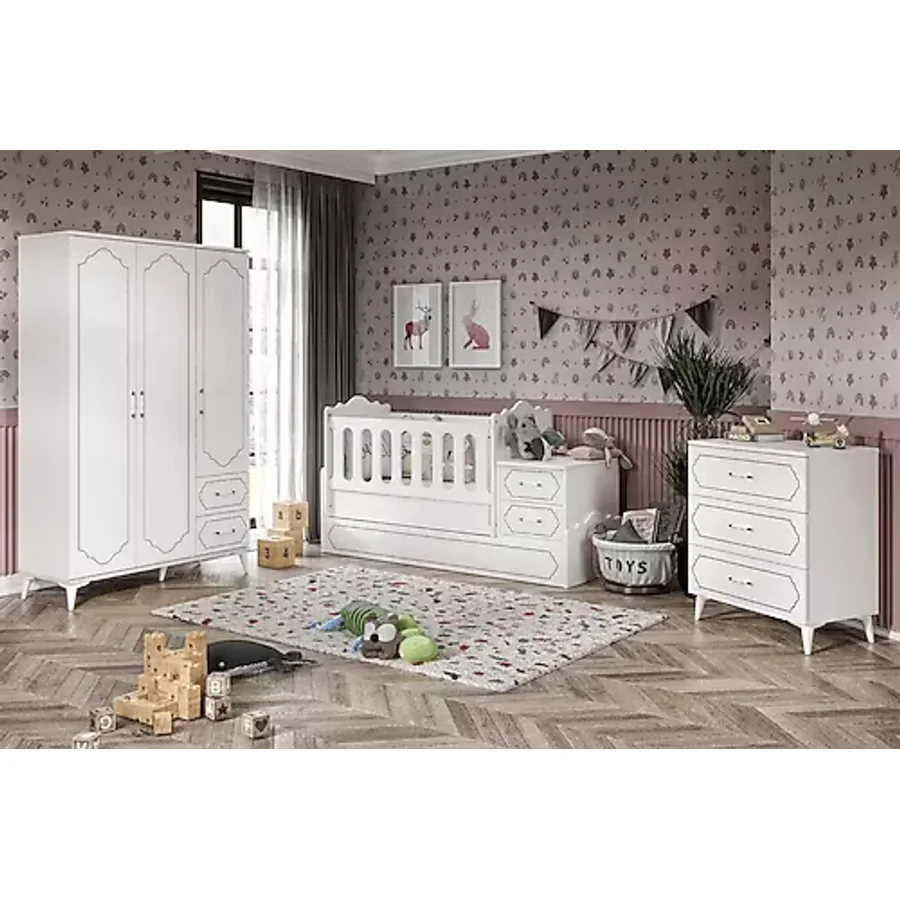 Hayal Modern Bebek Odası Takımı Beyaz - 3 Parçalı Tamamı 1. Kalite Mdf