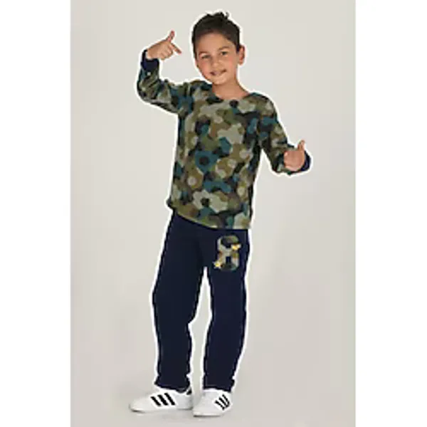 Hayal Sepeti Lacivert Renk Polar Kumaş Desenli Hayal Sepeti 46007 Erkek Çocuk Pijama Takımı - 4 - 5 Yaş