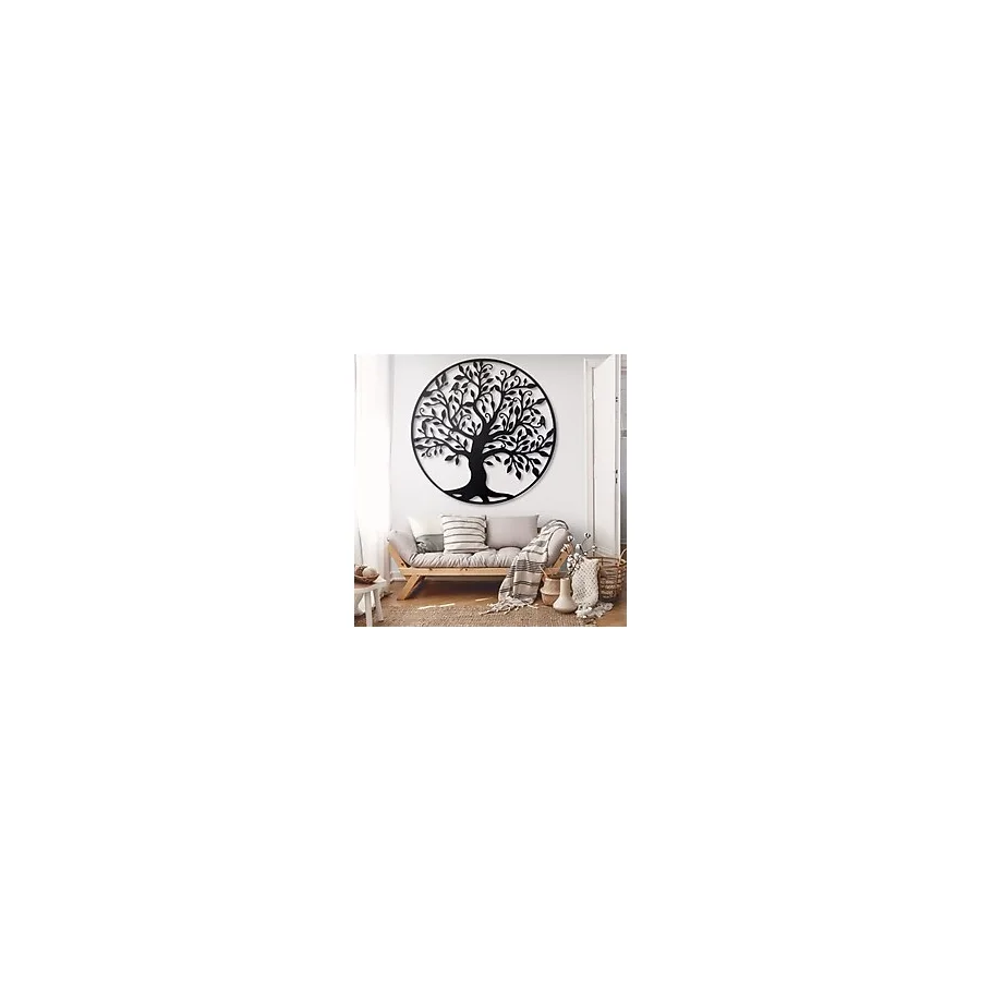 Hayat Ağacı Metal Dal Duvar Sanatı, Siyah Geometrik Dış Mekan Dekoru, Aile Ağacı İşareti (28 G x 28 Y / 72x72cm)