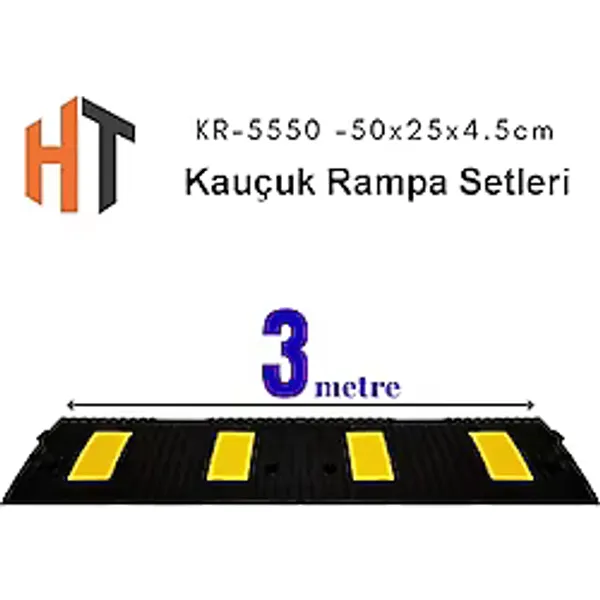 Hayat Trafik 3 Metre Kauçuk Rampa, Otopark Rampası, Kaldırım Rampası 25 X 50 X 4,5 Cm Siyah