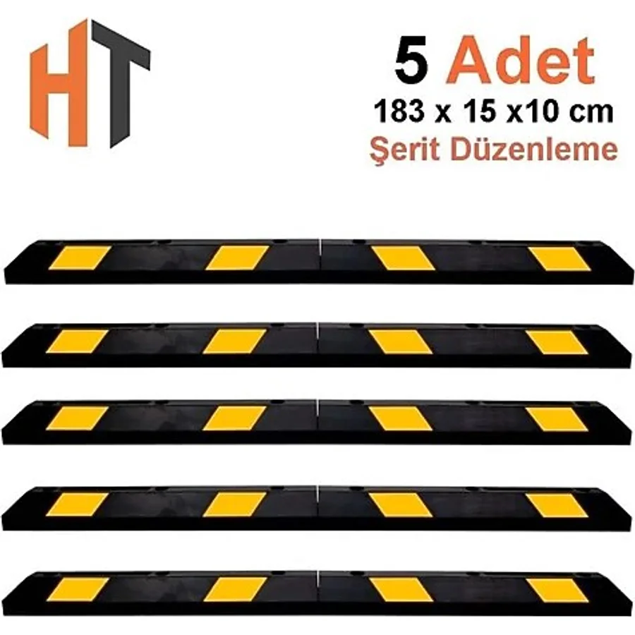 Hayat Trafik - 5'li Kauçuk Araç Stoperi, Oto Park Stoperi 183x15x10 cm-İndirimli Set
