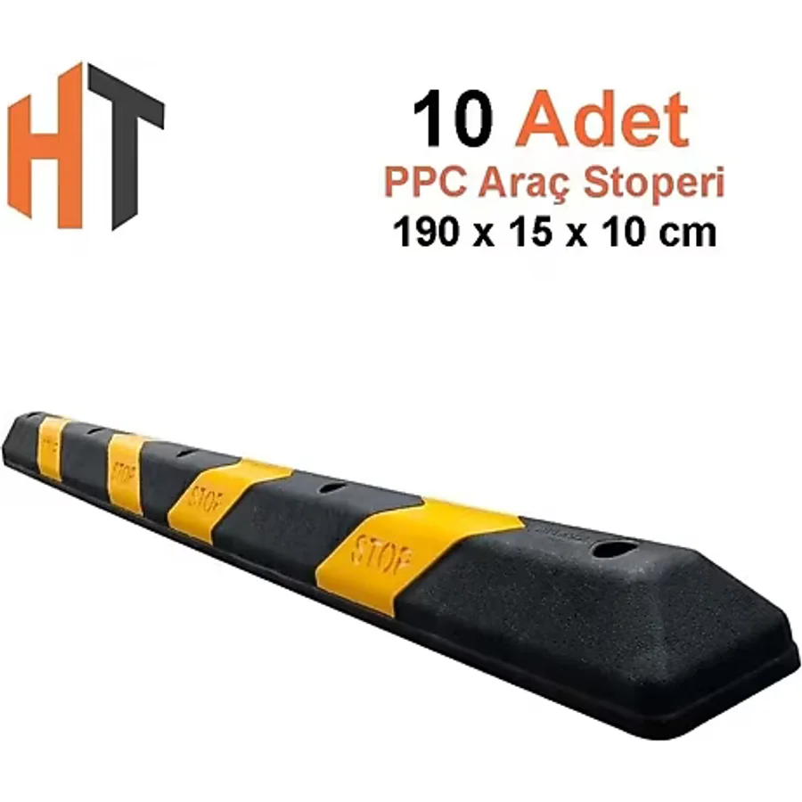 Hayat Trafik Plastik Oto Park Araç Stoperi 190 cm Siyah-Sarı 10'lu Set