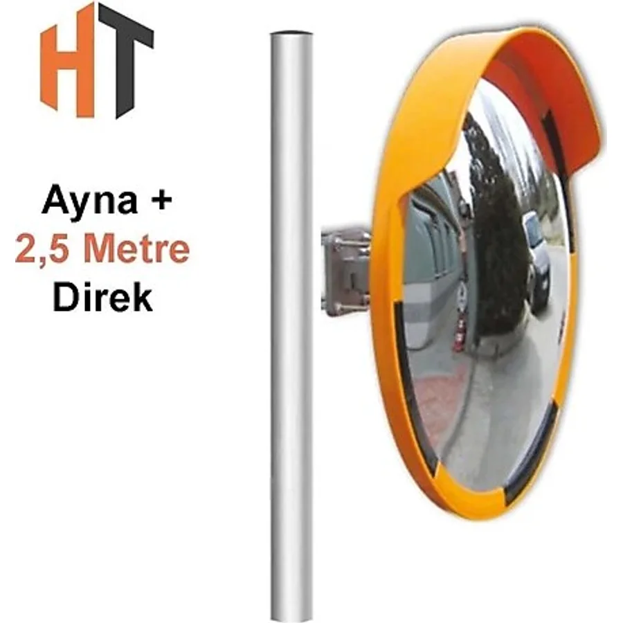 Hayat Trafik - Trafik Güvenlik Aynası 60 cm Sarı-Siyah ve 2.5 m Galvaniz Flanşlı Direk Set