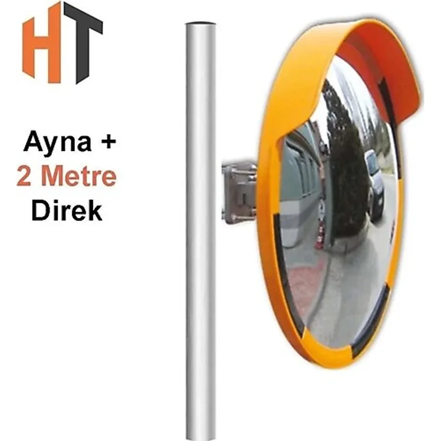 Hayat Trafik Trafik Güvenlik Aynası 60 Cm Sarı-Siyah Ve 2 M Galvaniz Flanşlı Direk Set