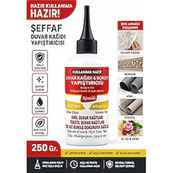 Hazır 250 Gr Şeffaf Duvar Kağıdı Tutkalı Bordür Vinil Tekstil El İşi Yapıştırıcısı