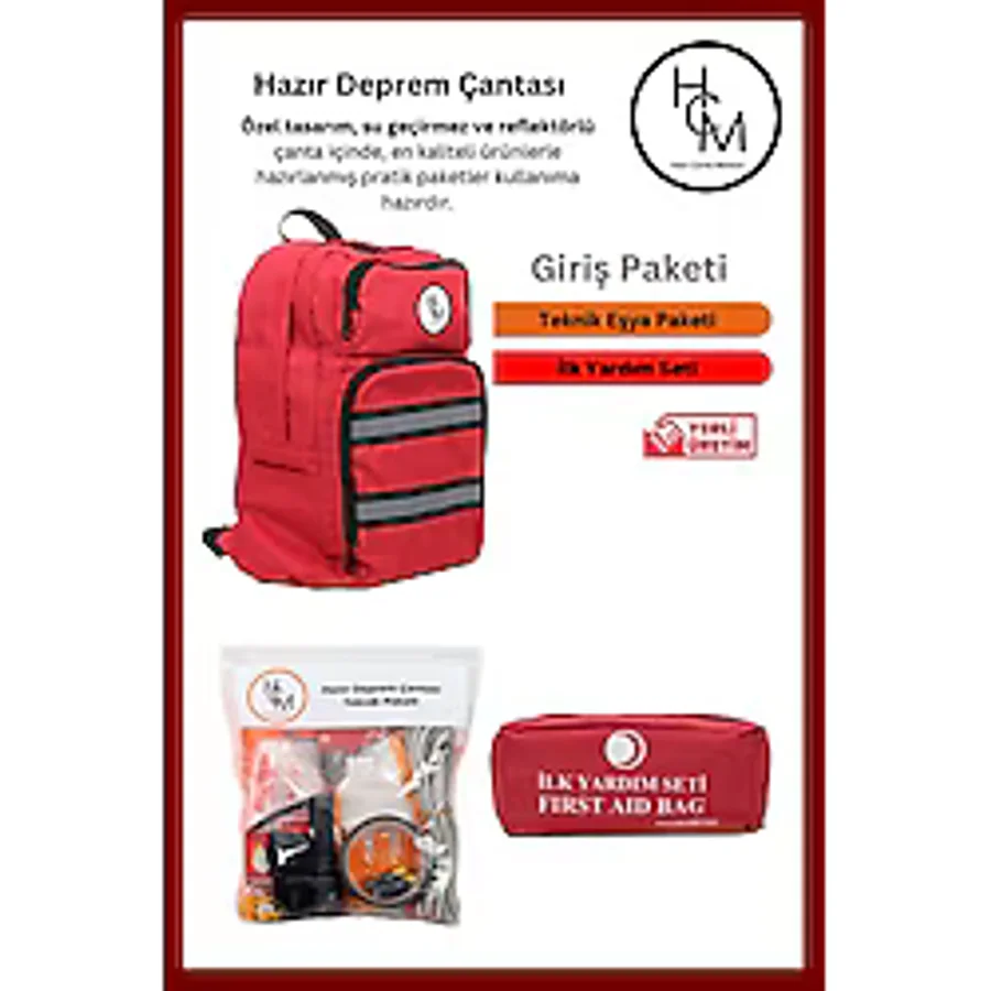 Hazır Çanta Merkezi HCM Hazır Deprem Çantası - Giriş Paket Acil Durum ve Afet Çantası - Kırmızı