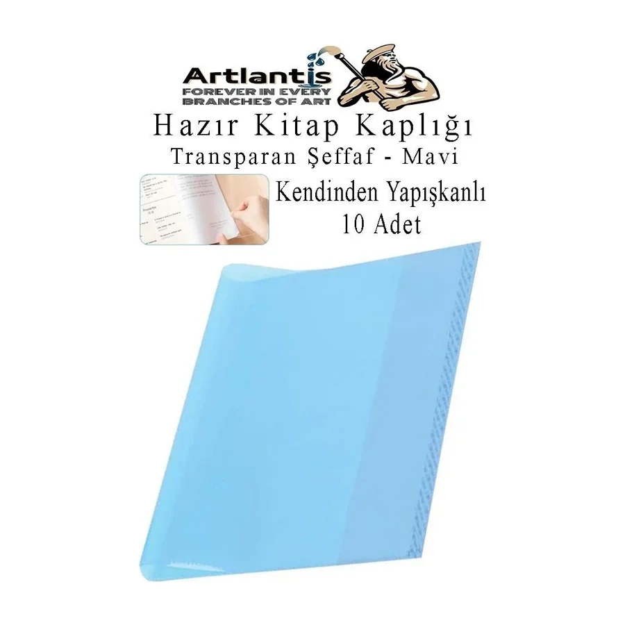 Hazır Kitap Kaplığı Şeffaf Buzlu Mavi 10 Adet 1 Paket Cırtlı Ayarlanabilir Kendinde Yapışkanlı Kaplık Okul Sınıf