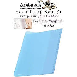 Hazır Kitap Kaplığı Şeffaf Buzlu Mavi 10 Adet 1 Paket Cırtlı Ayarlanabilir Kendinde Yapışkanlı Kaplık Okul Sınıf