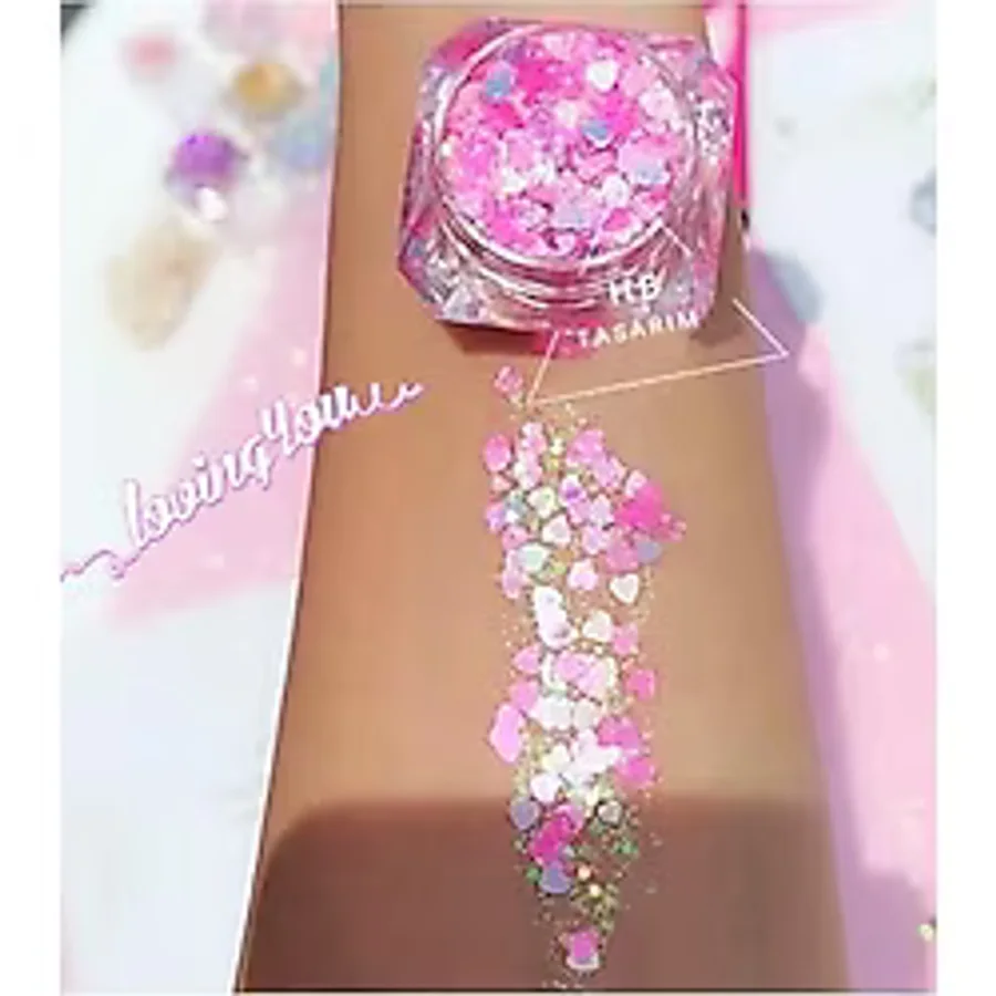 Hb Tasarım Glitter Jel Kalpli Far Simli Kremsi Yüz Ve Vücut Simi