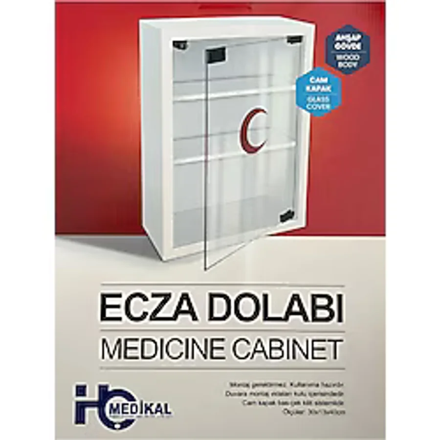 HÇ MEDİKAL Ecza Dolabı Ahşap Gövde Cam Kapk