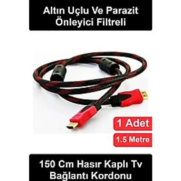 #Hdmı 1.5 Metre Hdmı Kablo Örgülü İpli Altın Uçlu Sinyal Filtreli Görüntü Ses Aktarımı Televizyon Monitör Bilgisayar Oyu
