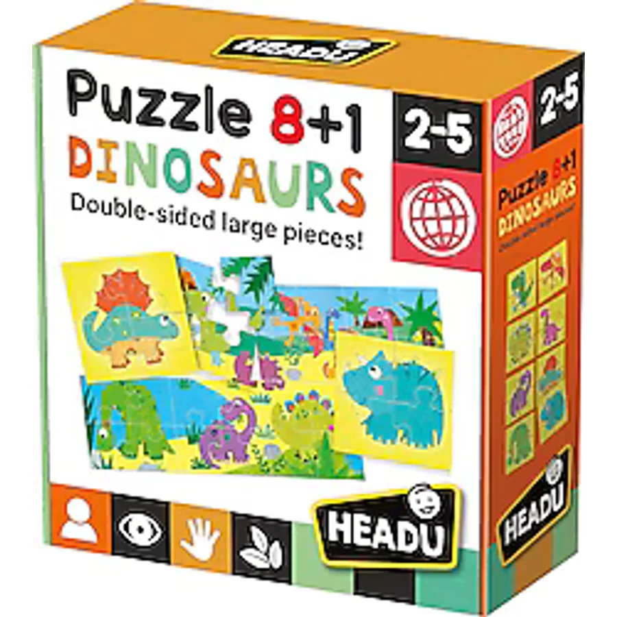 Headu 8+1 Çift Taraflı Dinozorlar Puzzle