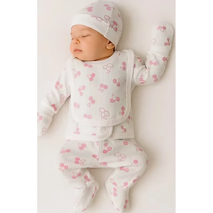 Hece Bebe %100 Pamuklu 5 Parça Yenidoğan Hastane Çıkışı Seti - Bebek Zıbın Takımı, Şapka, Önlük, Eldiven