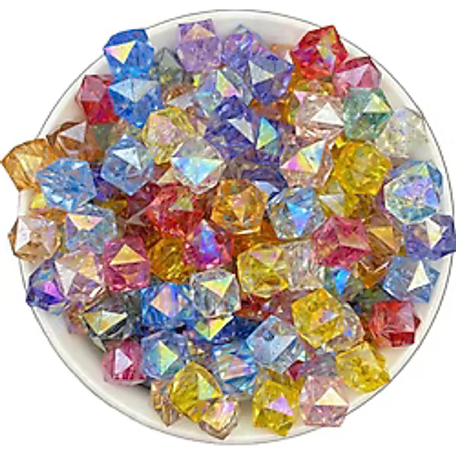 Hedef Bijuteri 100gr 14mm Janjanlı Karışık Renk Küp, Kübik Akrilik Boncuk,takı ,çanta Boncuğu (100gr,~80adet)