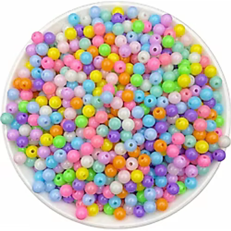 Hedef Bijuteri 25GR 6mm Pastel Karışık Renkli Yuvarlak Plastik Boncuk , Takı Yapım Boncuğu (25GR,~240 Adet)