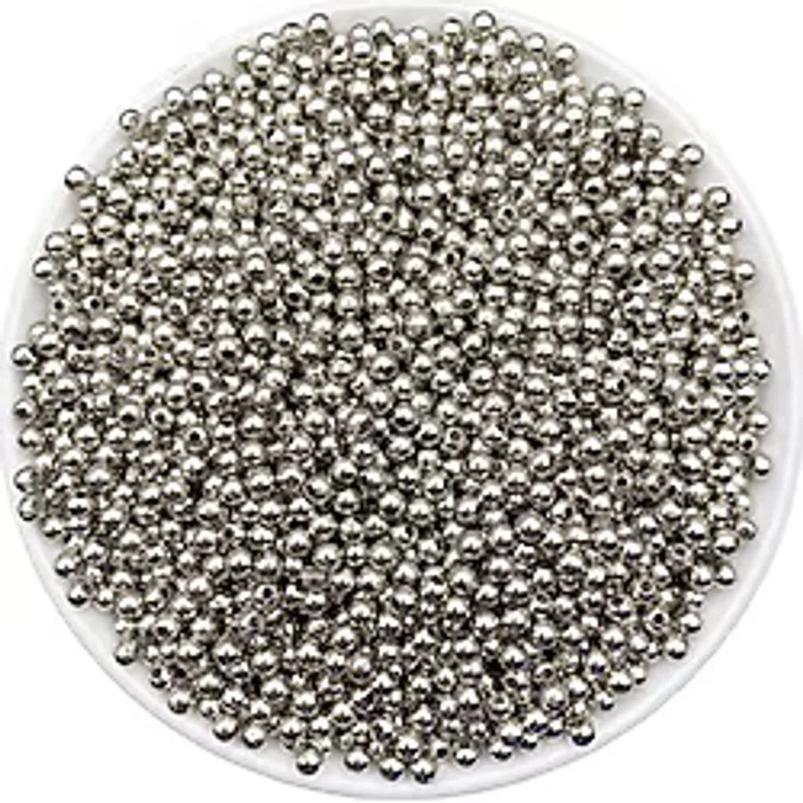 Hedef Bijuteri 4mm Gümüş - Nikel Renk Ccb Metalize Metal Görünümlü Plastik Boncuk,takı Boncuğu (25gr,~750 Adet)