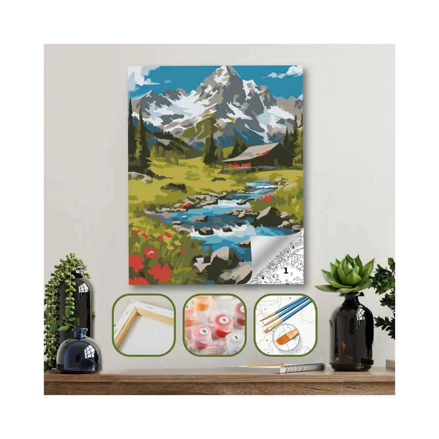 Hediye Hobim Sayılarla Boyama Ahşap Çerçeveli Kasnaklı Tuval Seti Fırça Boya Dahil Çıtalı 40X50 cm