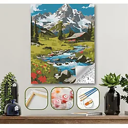 Hediye Hobim Sayılarla Boyama Ahşap Çerçeveli Kasnaklı Tuval Seti Fırça Boya Dahil Çıtalı 40X50 cm