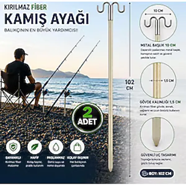 Hedyex Kırılmaz Fiber Kamış Ayağı 102 Cm Çift Başlıklı Olta Tutucu 2 Adet