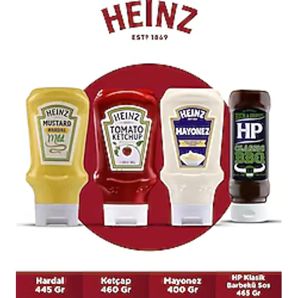 Heinz Efsane Dörtlü ( Hardal 445 gr + Ketçap 460 gr + Mayonez 400 gr + Hp Barbekü 465 gr )