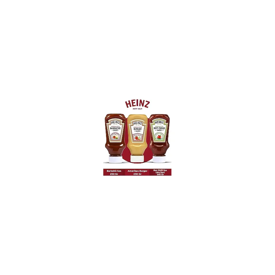Heinz Üçlü Gurme Sos Paketi (barbekü Sos 250 Gr + Amerikan Burger 230 Gr + Hot Chilli Sos 245 Gr)