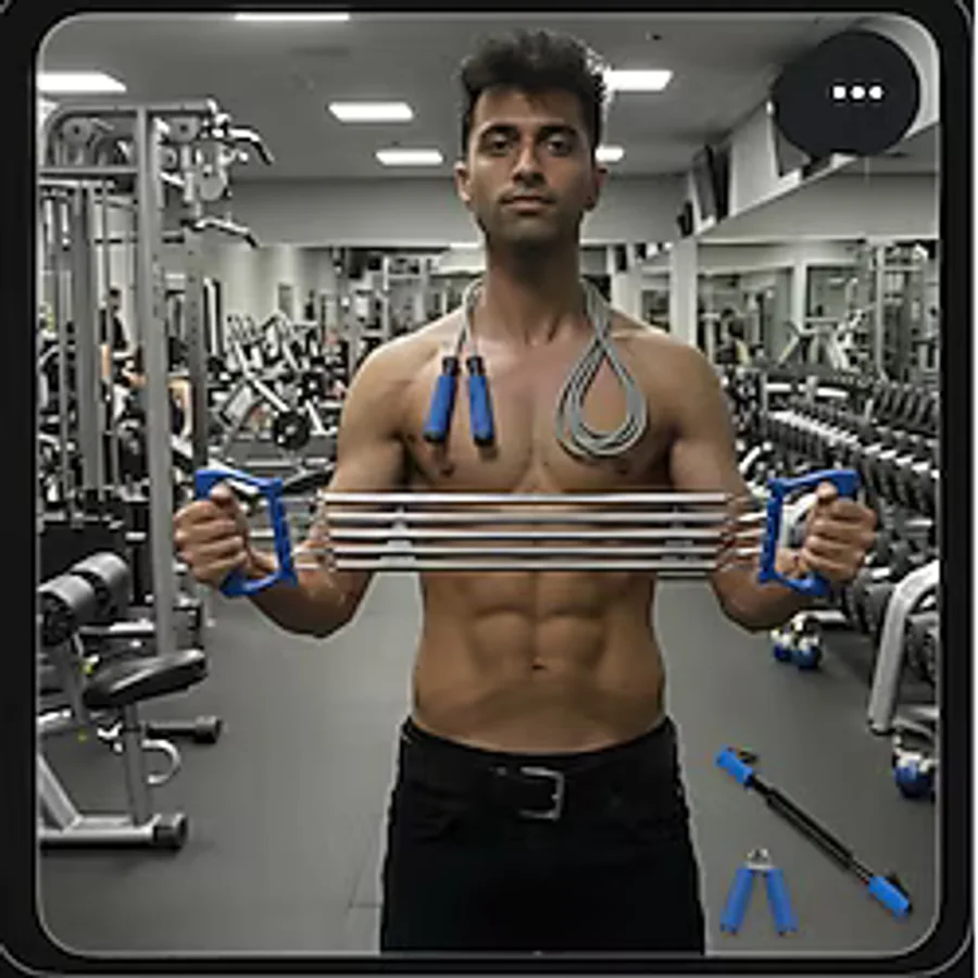 Helia Studio 4 Lü Spor Egzersiz Fitness Yağ Yakma Seti - Göğüs Yayı Atlama Ipi Bükbük Bilek Güçlendirme Sıksık Aleti - Siyah
