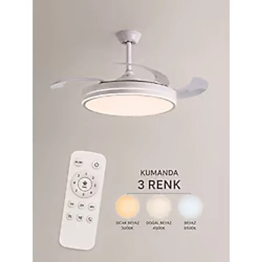 Helios 9311 Modern LED Tavan Vantilatörü Kumandalı 3 Renk Ayarlı Sessiz Çalışma - Beyaz