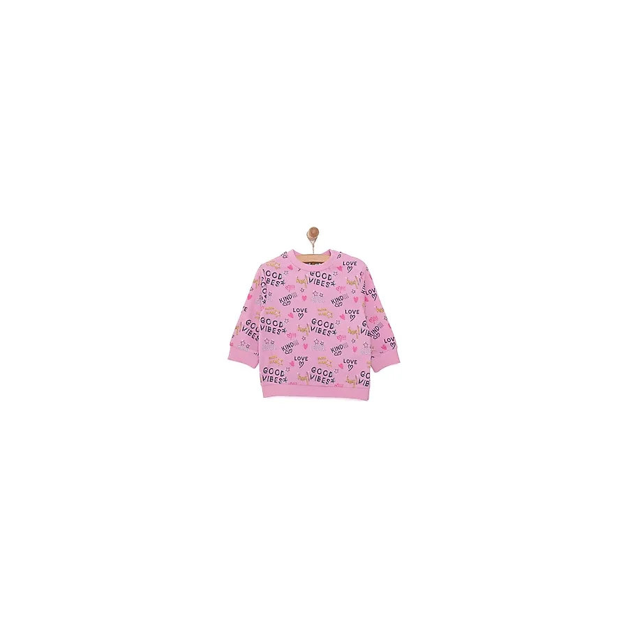 Hellobaby Basic Az Şardonlu Aslan Desenli Sweatshirt Kız Bebek - Pembe - 9 Ay