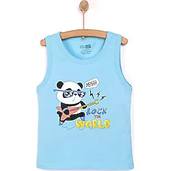 Hellobaby Basic Erkek Gitarist Panda Baskılı Atlet Tshirt Erkek Bebek - Açık Mavi - 1 Yaş