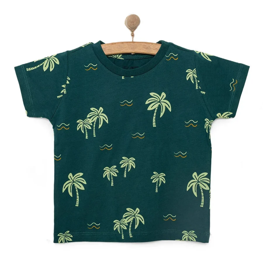 HelloBaby Basic Erkek Yaprak Baskılı T-Shirt Erkek Bebek