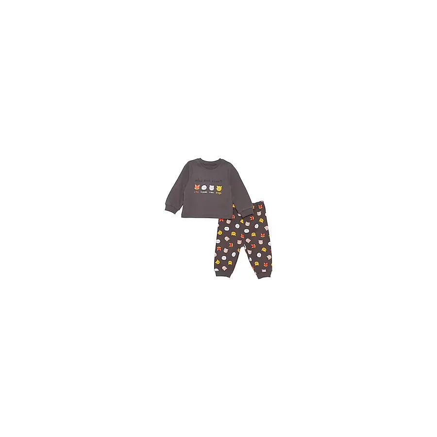 HelloBaby Erkek Bebek Pijama Takımı Bisiklet Yaka Uzun Kol Ribanalı Paça