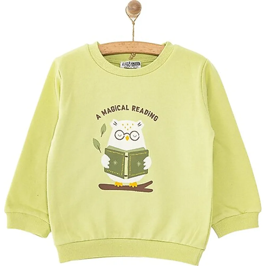 HelloBaby HelloBaby Erkek Bebek Sweatshirt Hayvan Baskılı Bisiklet Yaka Uzun Kol 2 Yaş