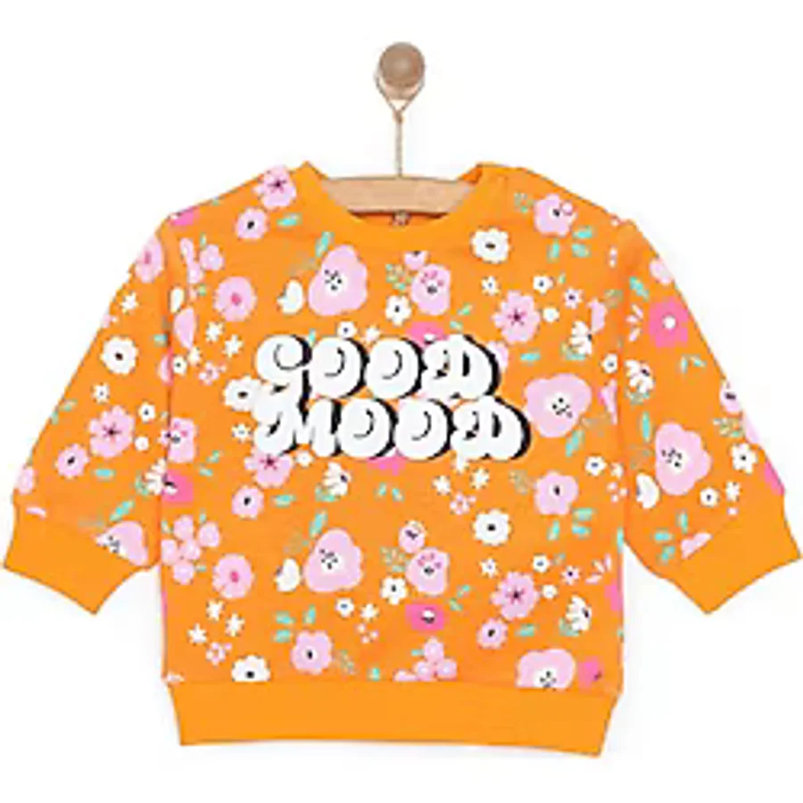 HelloBaby Kız Bebek Basic Sweatshirt Çiçek Desenli Çıtçıtlı Bisiklet Yaka Uzun Kol Karışık Renkli
