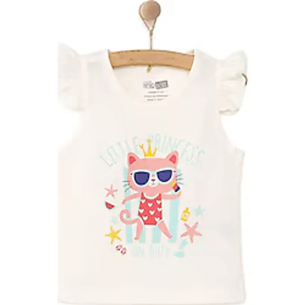 HelloBaby Kız Bebek Basic Tişört Bisiklet Yaka Atlet Kol Ekru 9 Ay