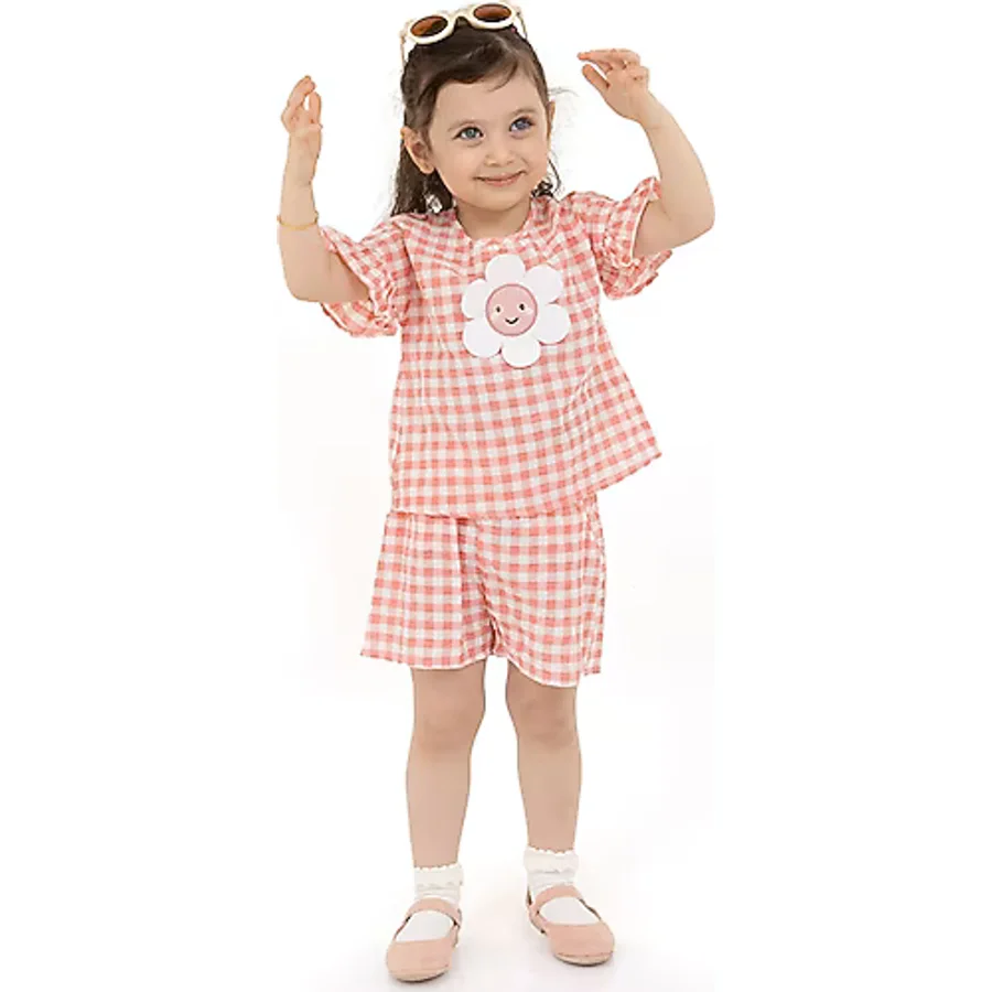 HelloBaby Kız Bebek Bluz-Şort Bisiklet Yaka Kısa Kol Reçme 1,5 Yaş