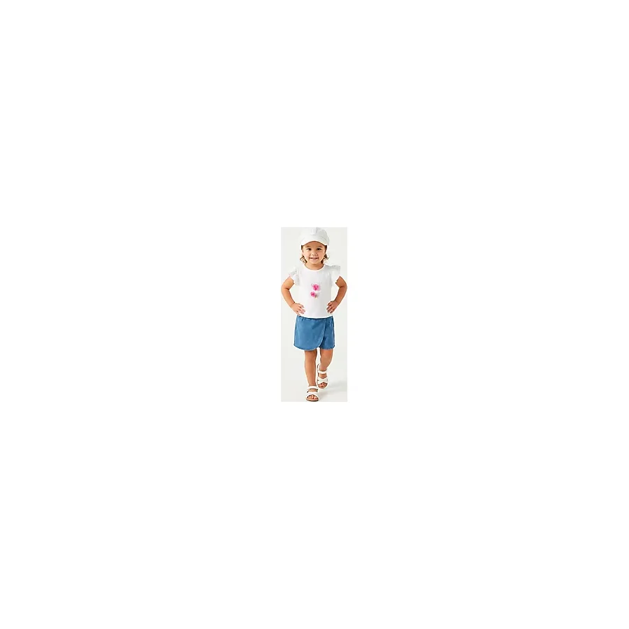 HelloBaby Kız Bebek Bluz-Şort Çiçek Baskılı Düğmeli Bisiklet Yaka Short Sleeve Reçme 12-18 Ay