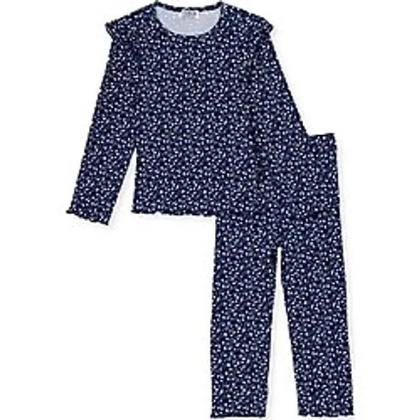 Hellobaby Kız Bebek Bluz-Tayt Çiçek Baskılı Bisiklet Yaka Long Sleeve Reçme - 12 - 18 Ay - Mavi Çizgili