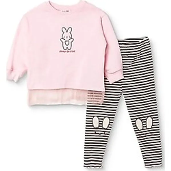 Hellobaby Kız Bebek Bluz-Tayt Tavşan Baskılı Bisiklet Yaka Long Sleeve Reçme - 9 - 12 Ay - Pembe