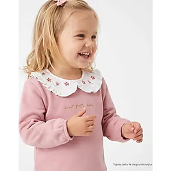 Hellobaby Kız Bebek Bluz Yazı Baskılı Düğmeli Bebe Yaka Long Sleeve Reçme - Pembe - 1 - 1,5 Yaş