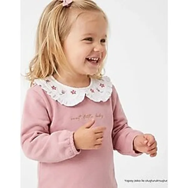 Hellobaby Kız Bebek Bluz Yazı Baskılı Düğmeli Bebe Yaka Long Sleeve Reçme - Pembe - 1,5 - 2 Yaş