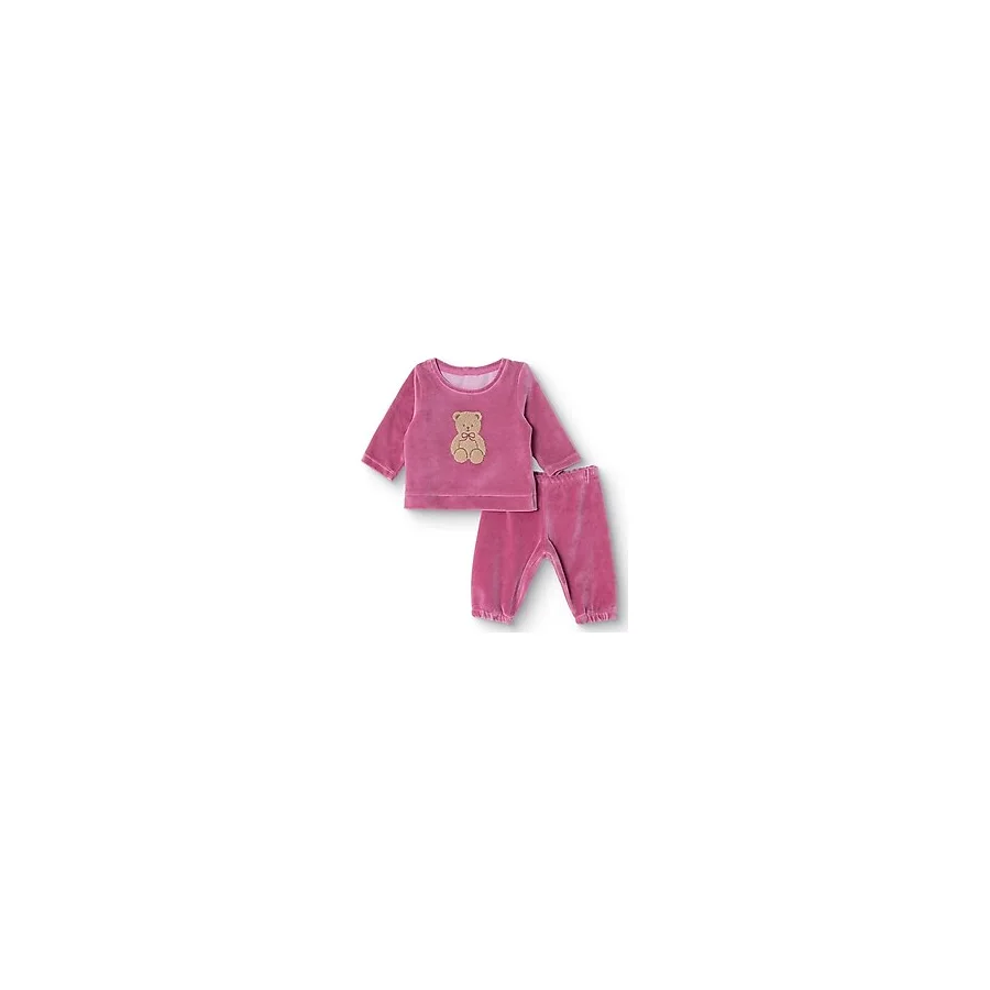 HelloBaby Kız Bebek Kadife Pijama Takımı Bisiklet Yaka Uzun Kol Ribanalı Paça